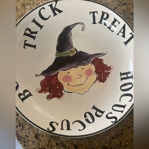 Halloween Trick Treat Witch's Face Ceramic Large Bowl Rosanna 12.5" Hocus Pocus